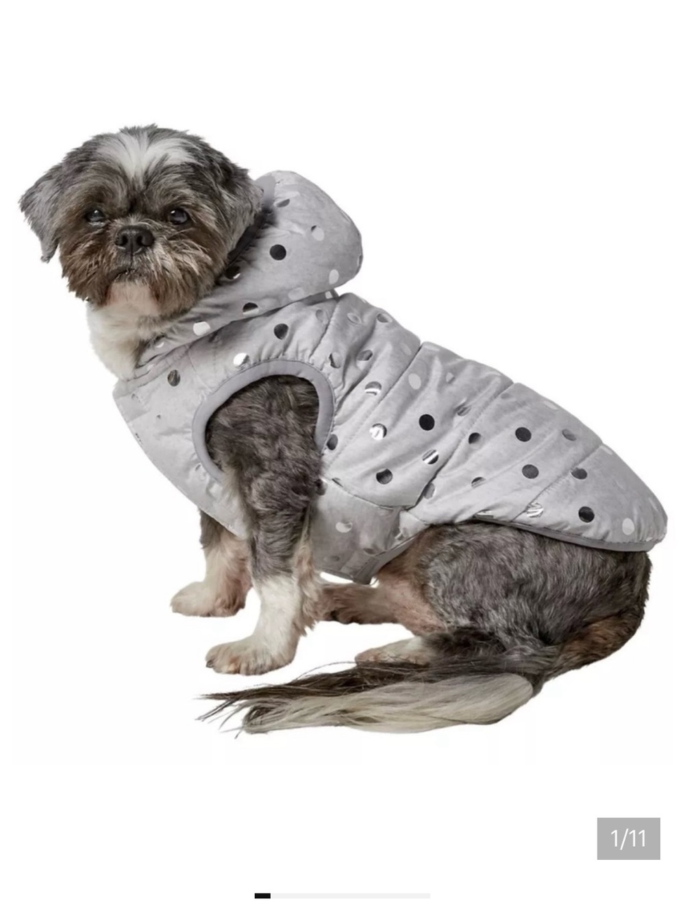 Frisco Gray Polka Dotted Fleece Lined Dog Puppy Coat Jacket - Size Large